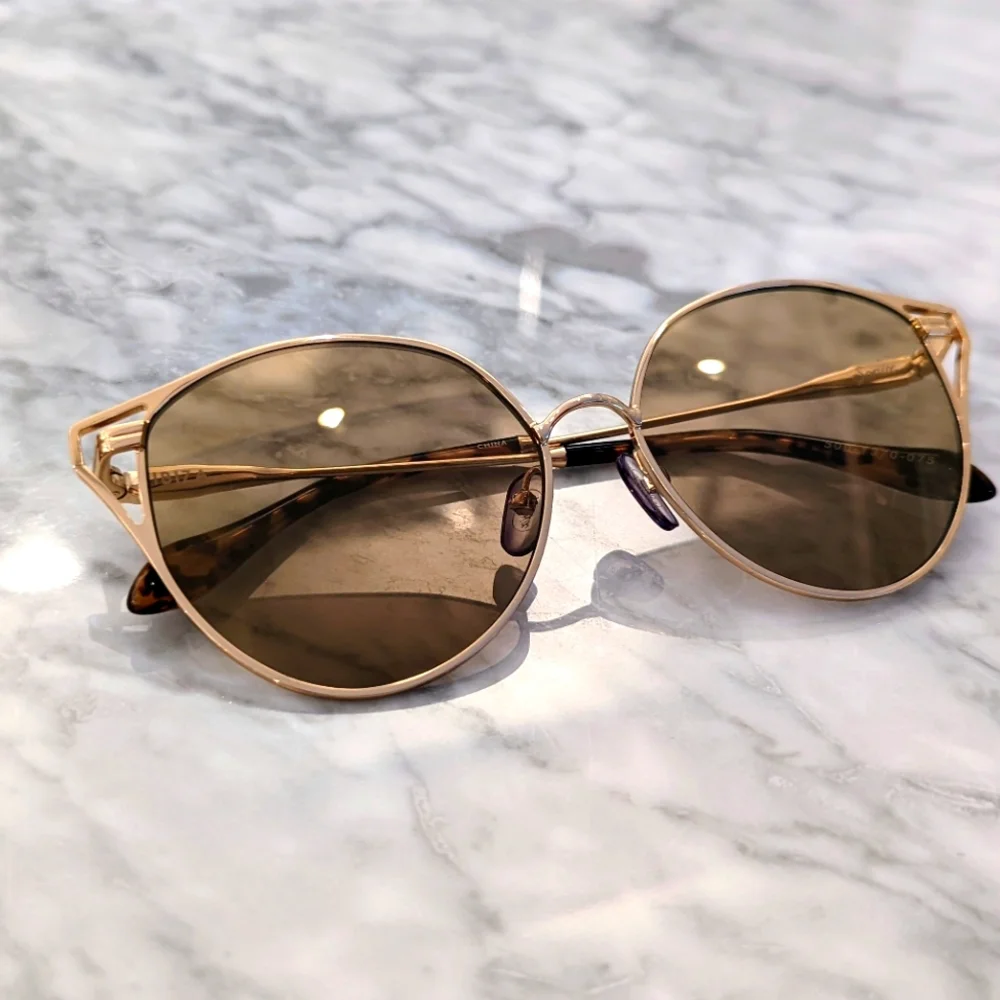 Sonix Ibiza Cat Eye Wire Frame Gold Tone Sunglasses - Picture 8 of 10